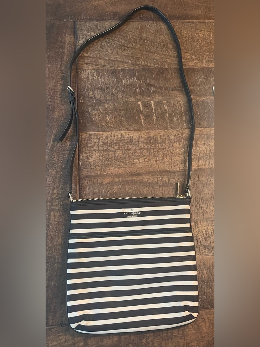 kate spade Black and clotted cream Striped Crossbody Bag